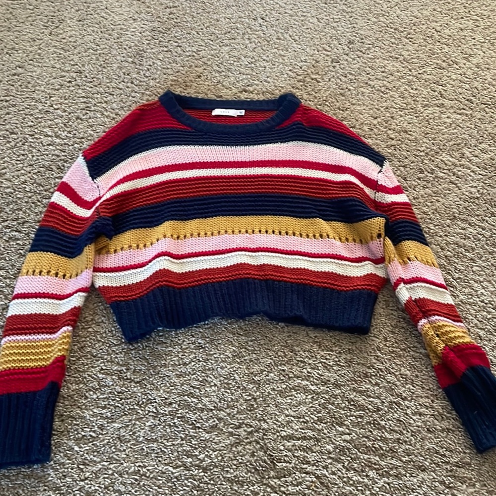 Striped cropped multi color knitted sweater
